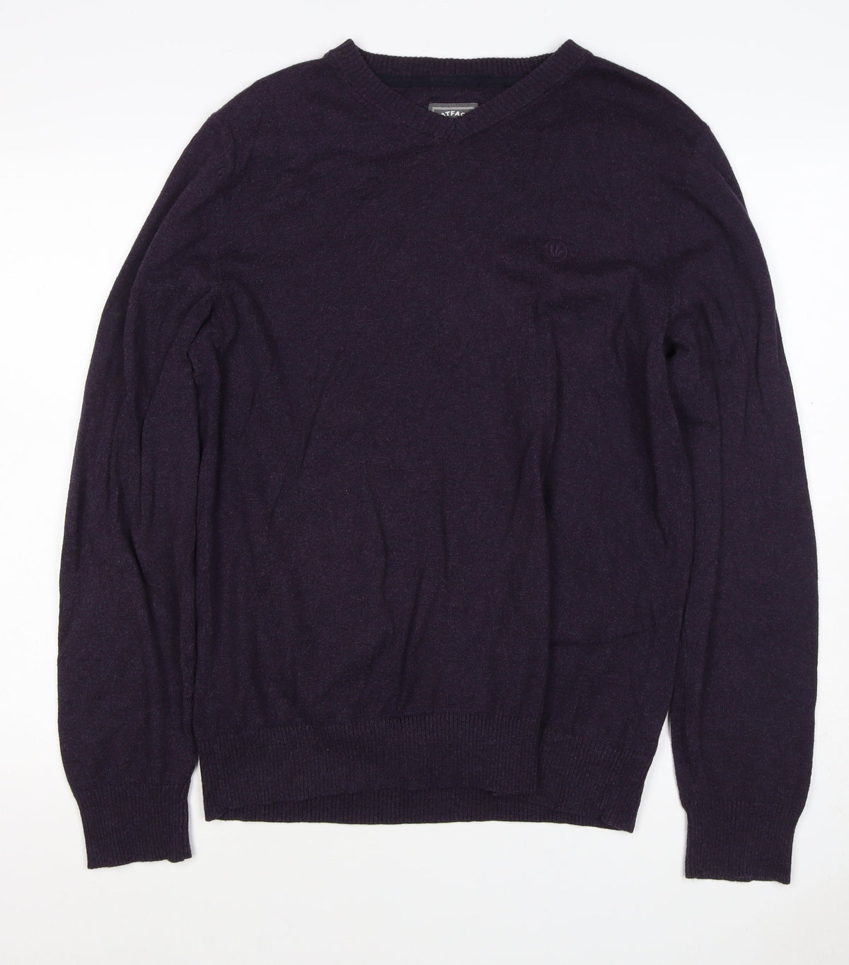 FatFace Men’s Purple Ramie Cotton V-Neck Pullover Jumper L Logo