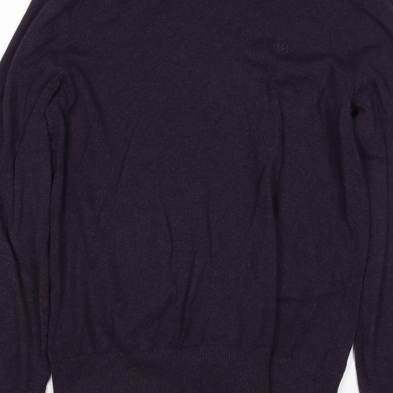 FatFace Men’s Purple Ramie Cotton V-Neck Pullover Jumper L Logo