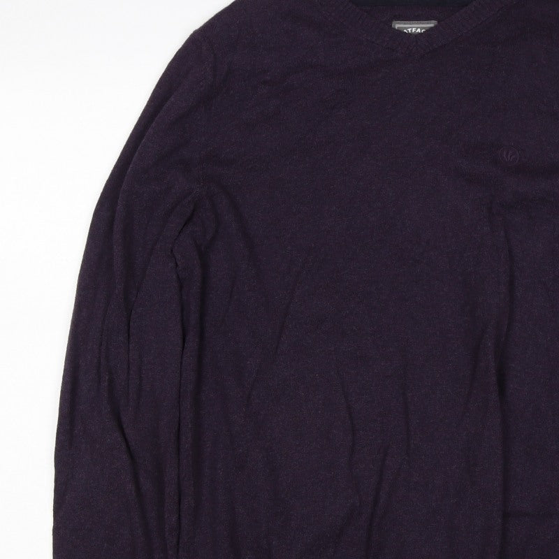 FatFace Men’s Purple Ramie Cotton V-Neck Pullover Jumper L Logo