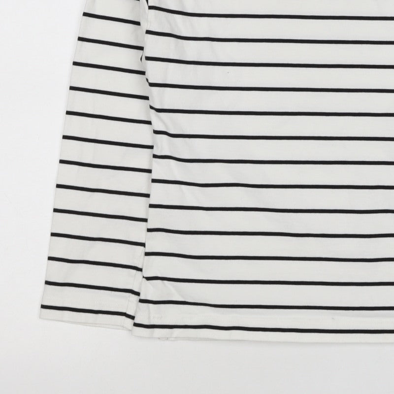 Marks & Spencer Women White Black Stripe Long Sleeve Basic T-Shirt UK 8