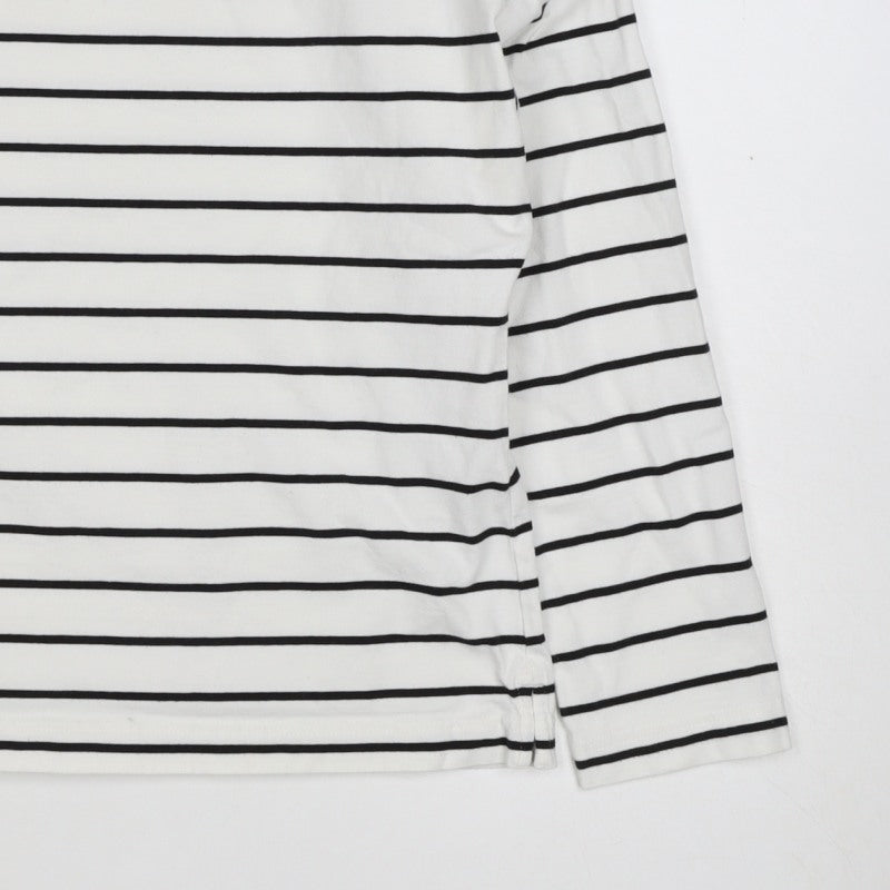 Marks & Spencer Women White Black Stripe Long Sleeve Basic T-Shirt UK 8