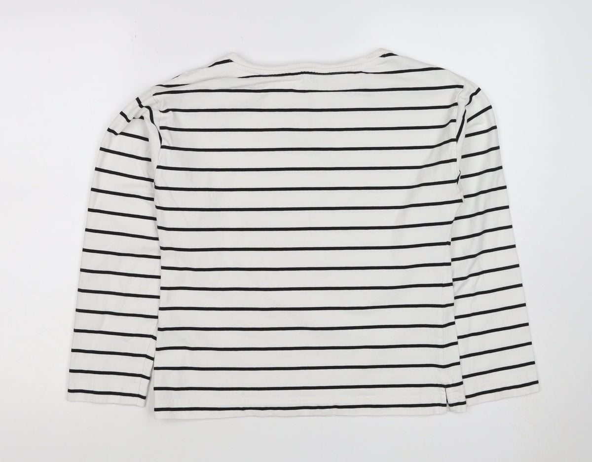 Marks & Spencer Women White Black Stripe Long Sleeve Basic T-Shirt UK 8