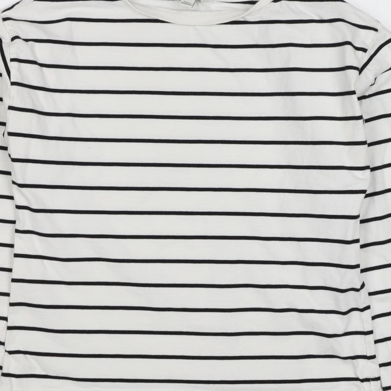 Marks & Spencer Women White Black Stripe Long Sleeve Basic T-Shirt UK 8