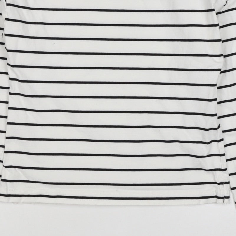 Marks & Spencer Women White Black Stripe Long Sleeve Basic T-Shirt UK 8