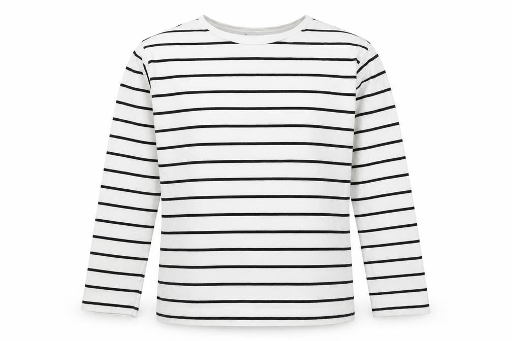 Marks & Spencer Women White Black Stripe Long Sleeve Basic T-Shirt UK 8