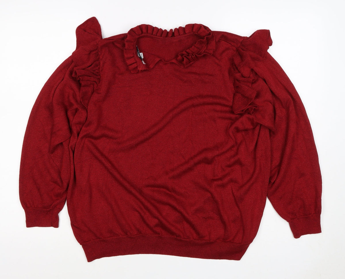 Next Women Red XL Ruffle High Neck Metallic Knit Jumper