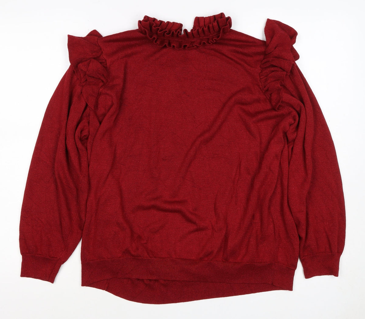 Next Women Red XL Ruffle High Neck Metallic Knit Jumper