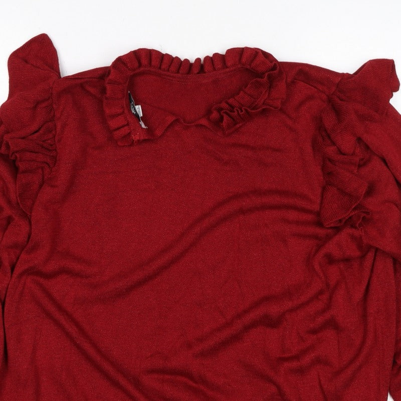 Next Women Red XL Ruffle High Neck Metallic Knit Jumper