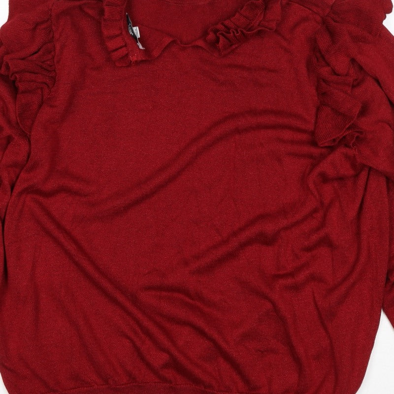 Next Women Red XL Ruffle High Neck Metallic Knit Jumper