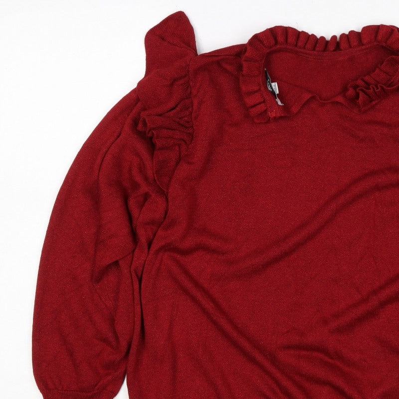 Next Women Red XL Ruffle High Neck Metallic Knit Jumper