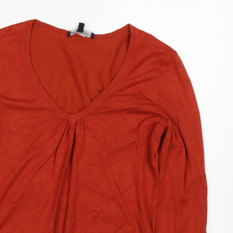 Laura Ashley Women Orange UK 14 V-Neck Long Sleeve Knit Jumper