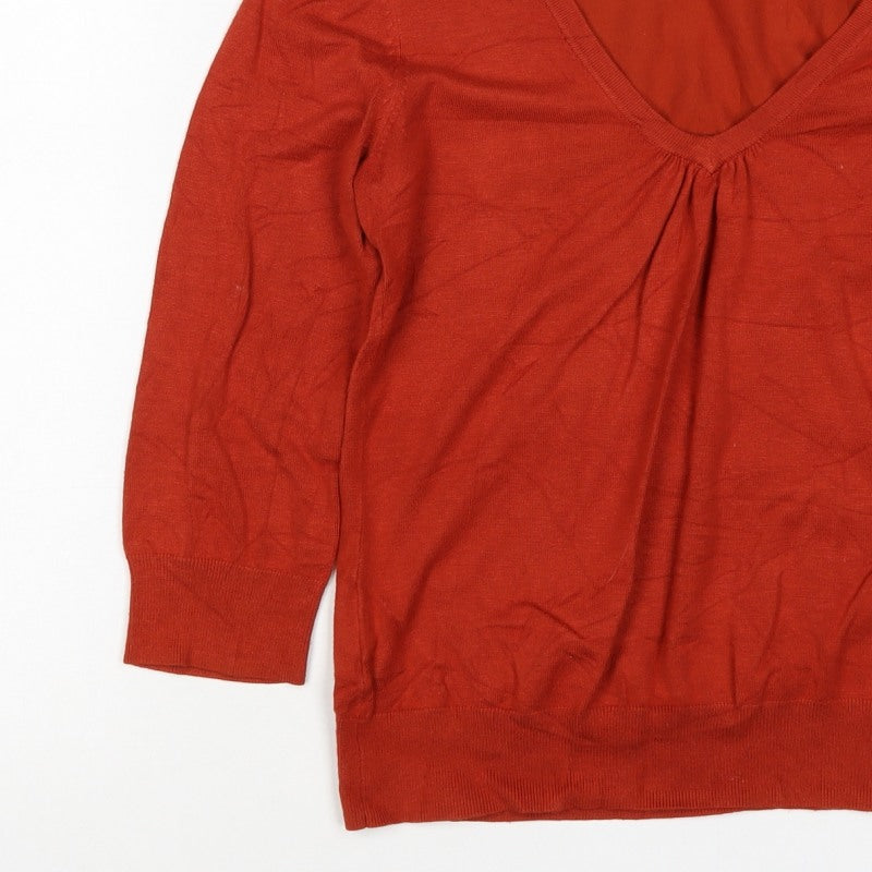 Laura Ashley Women Orange UK 14 V-Neck Long Sleeve Knit Jumper