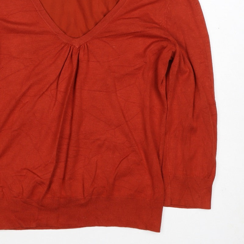 Laura Ashley Women Orange UK 14 V-Neck Long Sleeve Knit Jumper