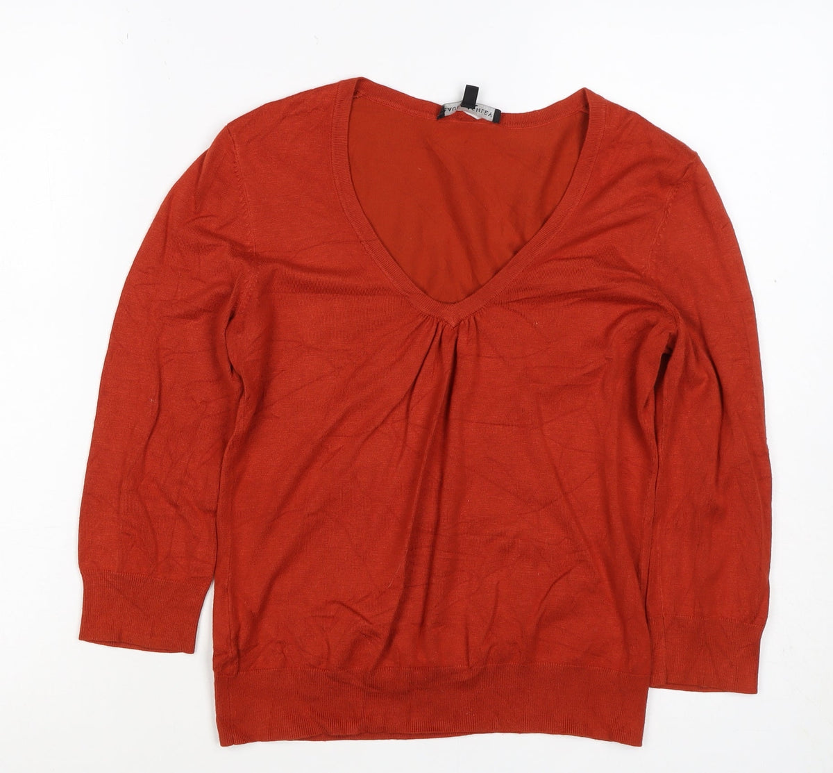 Laura Ashley Women Orange UK 14 V-Neck Long Sleeve Knit Jumper