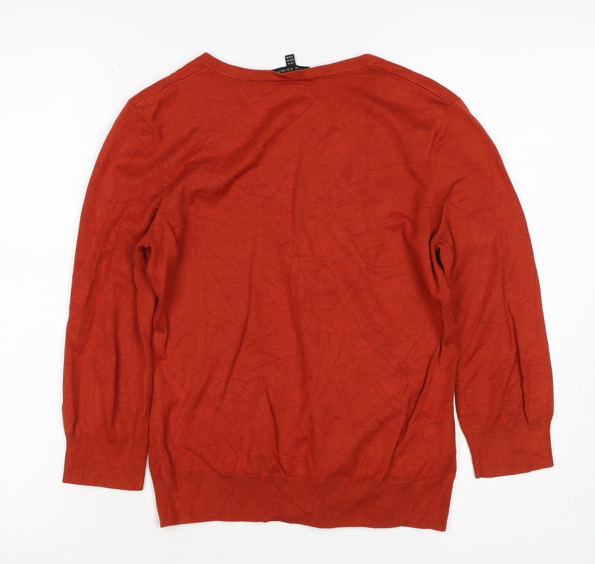 Laura Ashley Women Orange UK 14 V-Neck Long Sleeve Knit Jumper