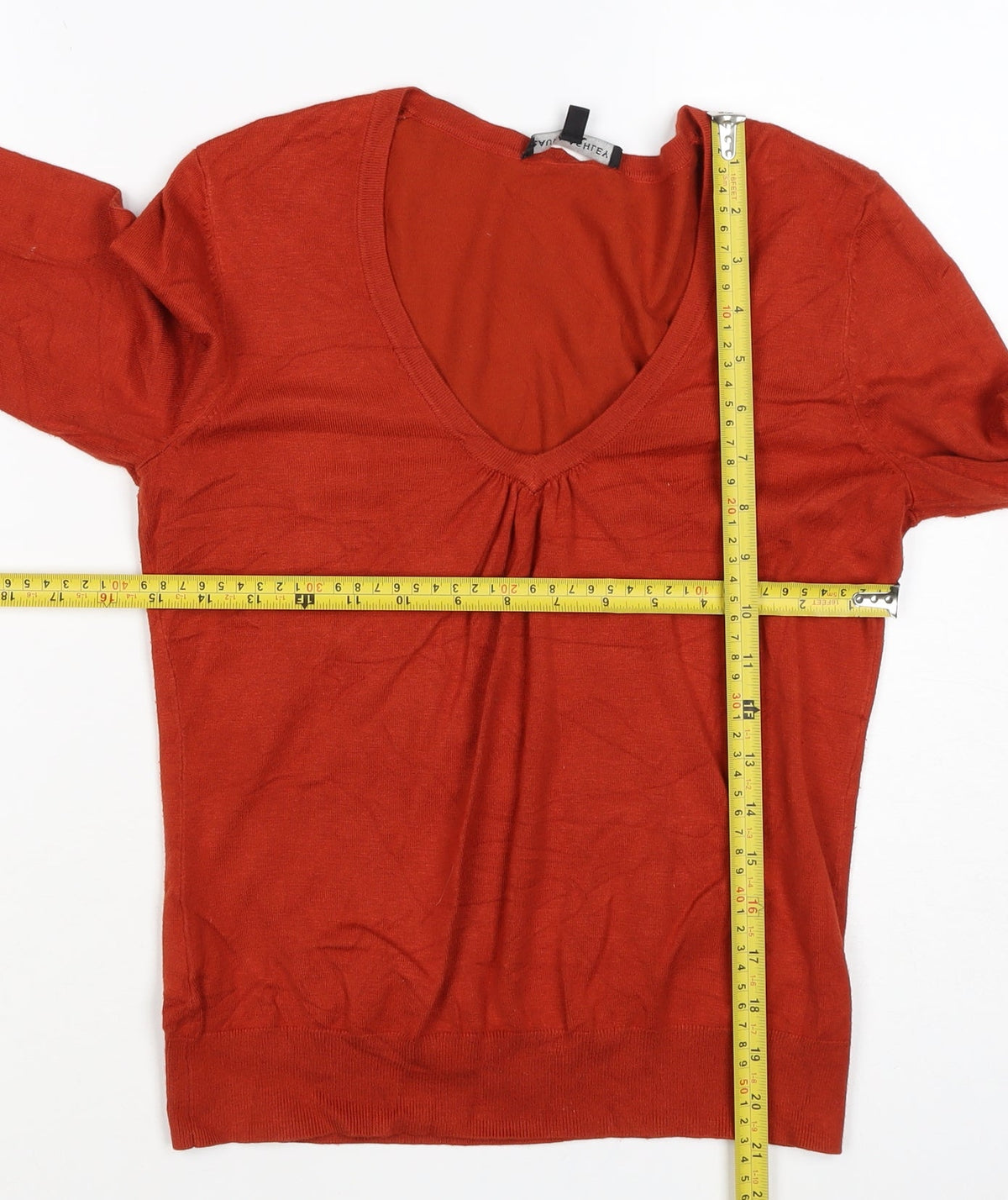 Laura Ashley Women Orange UK 14 V-Neck Long Sleeve Knit Jumper