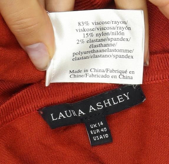 Laura Ashley Women Orange UK 14 V-Neck Long Sleeve Knit Jumper