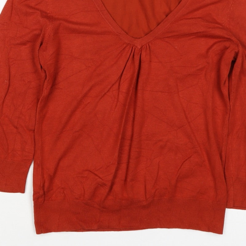 Laura Ashley Women Orange UK 14 V-Neck Long Sleeve Knit Jumper