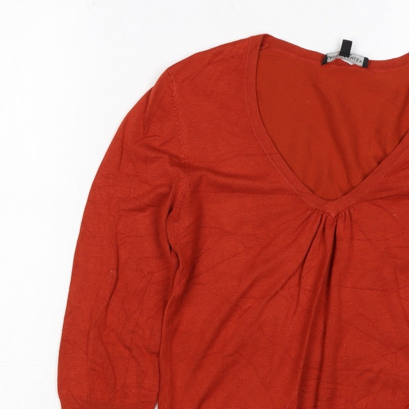 Laura Ashley Women Orange UK 14 V-Neck Long Sleeve Knit Jumper