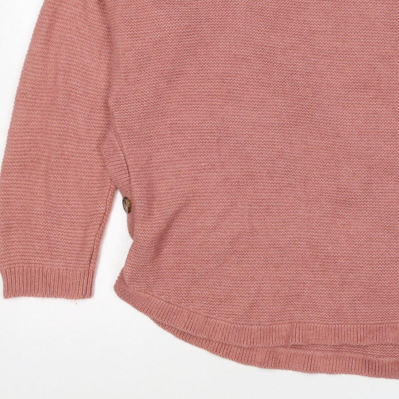 Fat Face Women’s Pink UK 14 Side Button Crew Neck Knit Pullover Jumper