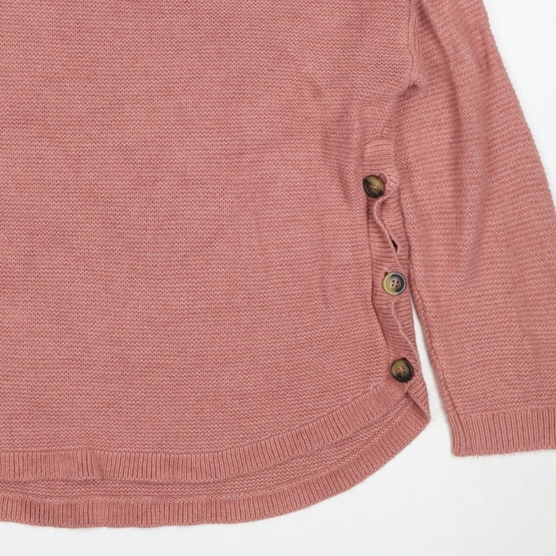 Fat Face Women’s Pink UK 14 Side Button Crew Neck Knit Pullover Jumper