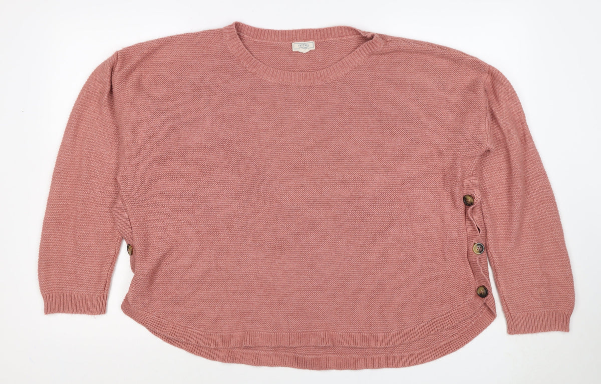 Fat Face Women’s Pink UK 14 Side Button Crew Neck Knit Pullover Jumper