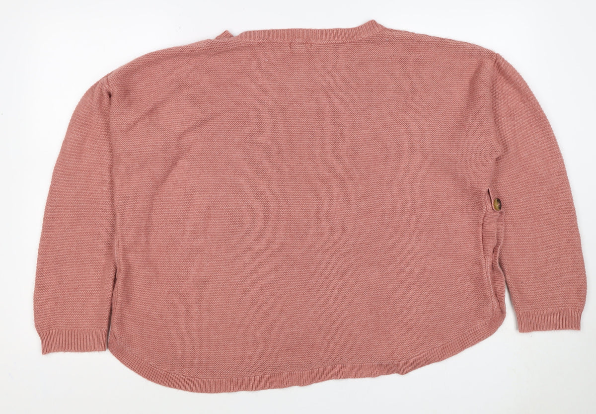 Fat Face Women’s Pink UK 14 Side Button Crew Neck Knit Pullover Jumper