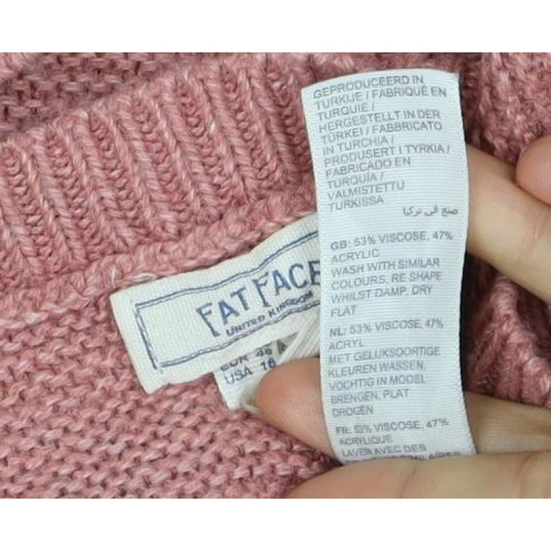 Fat Face Women’s Pink UK 14 Side Button Crew Neck Knit Pullover Jumper