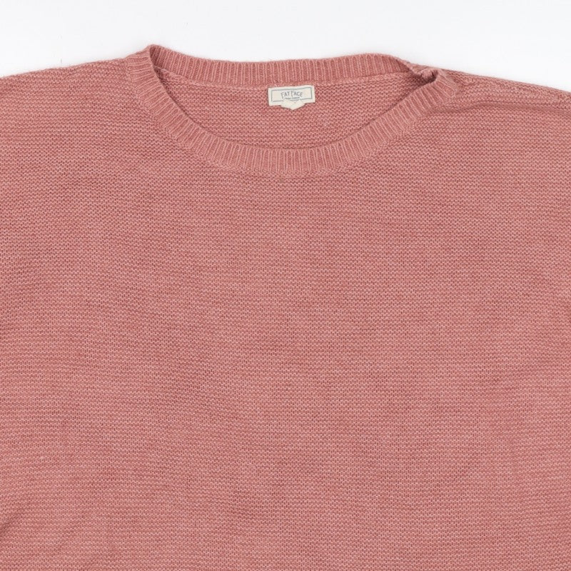 Fat Face Women’s Pink UK 14 Side Button Crew Neck Knit Pullover Jumper
