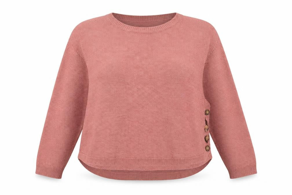 Fat Face Women’s Pink UK 14 Side Button Crew Neck Knit Pullover Jumper