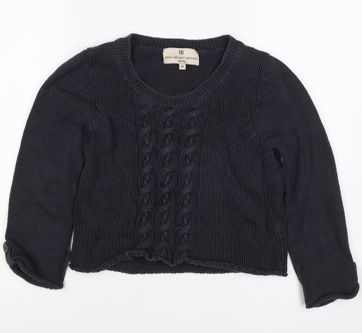 Fenn Wright Manson Women’s Black Petite 10 Cable Knit Cotton Jumper