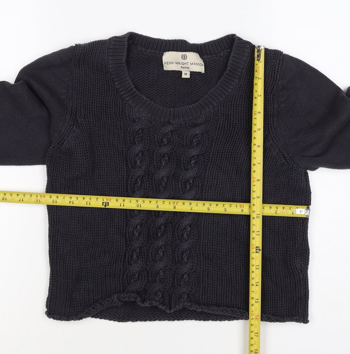 Fenn Wright Manson Women’s Black Petite 10 Cable Knit Cotton Jumper