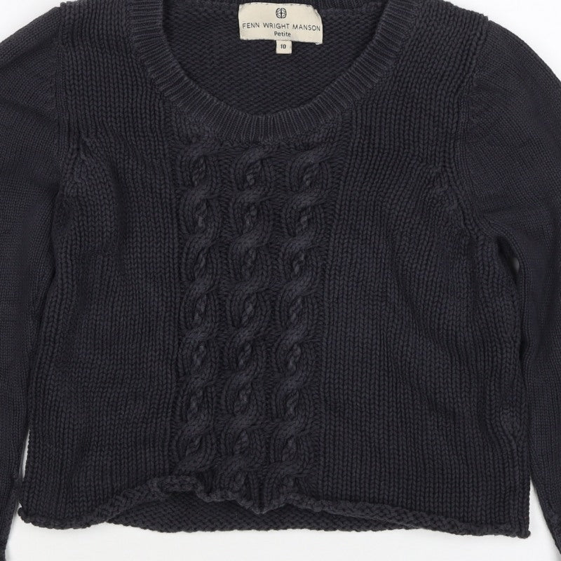 Fenn Wright Manson Women’s Black Petite 10 Cable Knit Cotton Jumper