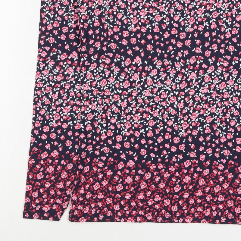 M&S Women Black Pink Floral High Neck Stretch Jersey Blouse Size 6