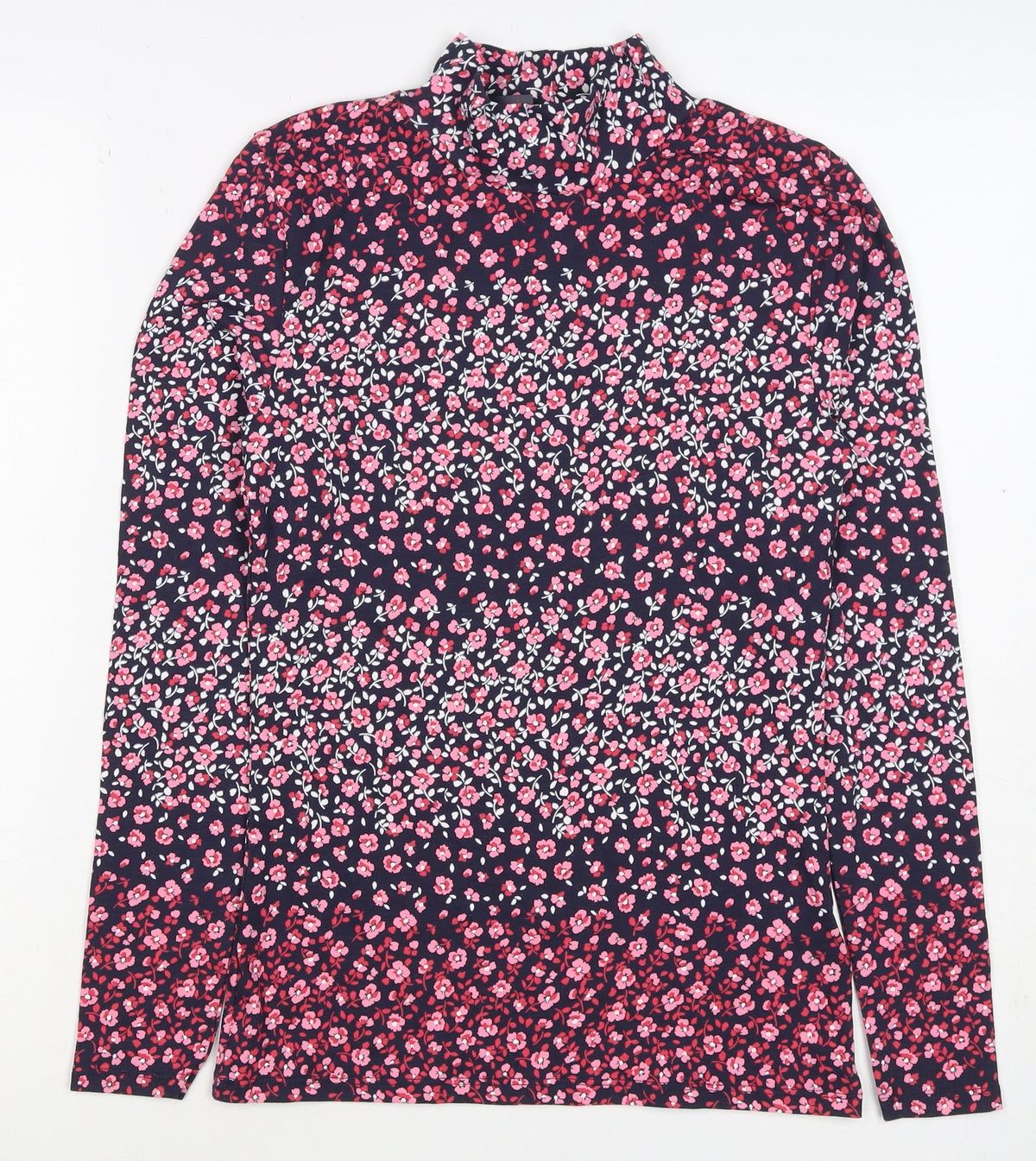 M&S Women Black Pink Floral High Neck Stretch Jersey Blouse Size 6