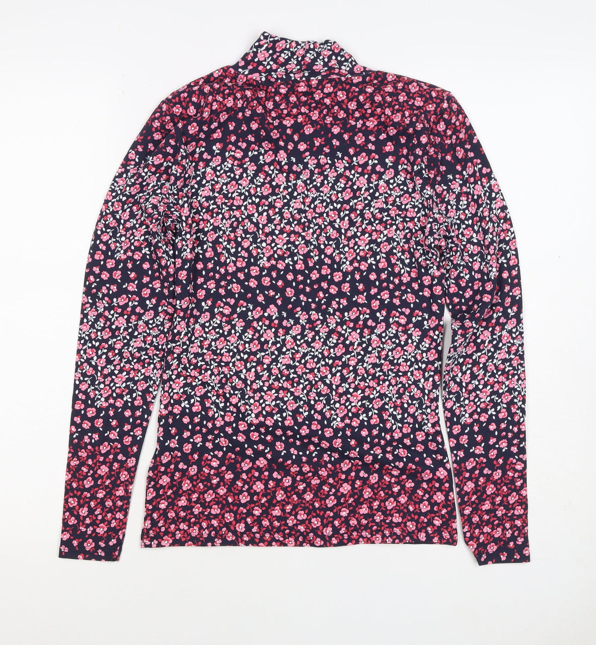 M&S Women Black Pink Floral High Neck Stretch Jersey Blouse Size 6