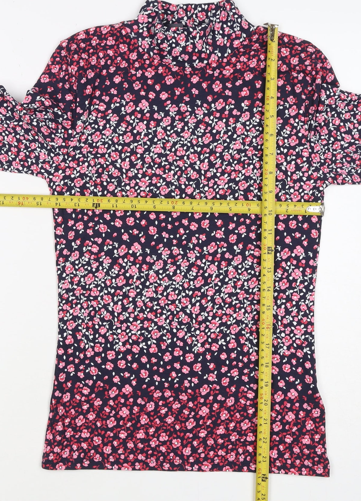 M&S Women Black Pink Floral High Neck Stretch Jersey Blouse Size 6