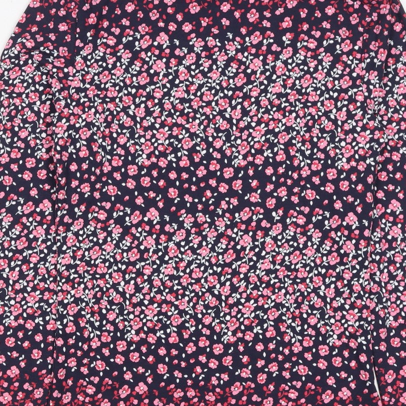 M&S Women Black Pink Floral High Neck Stretch Jersey Blouse Size 6