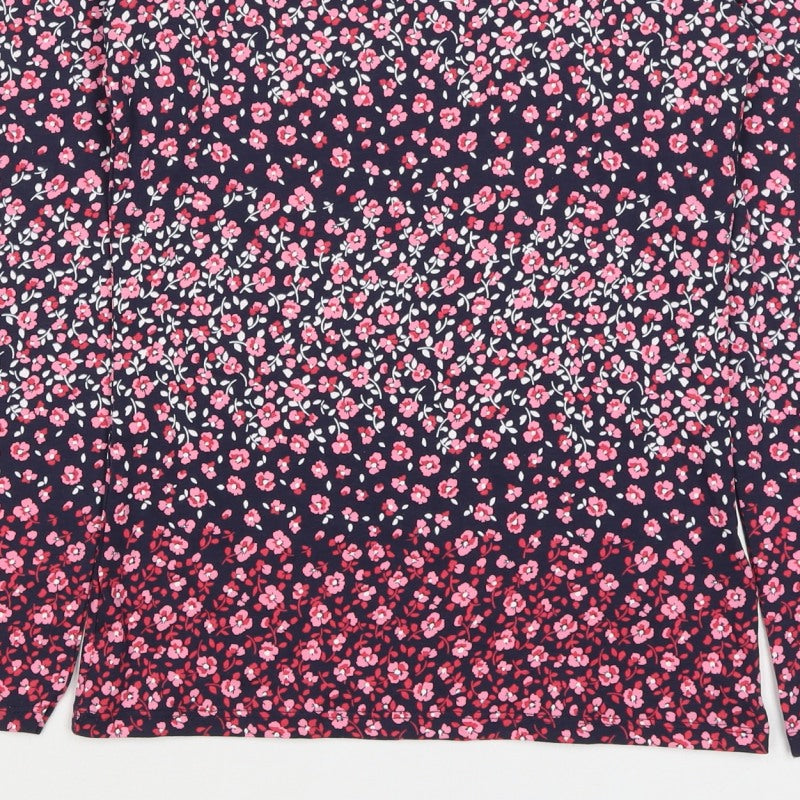 M&S Women Black Pink Floral High Neck Stretch Jersey Blouse Size 6