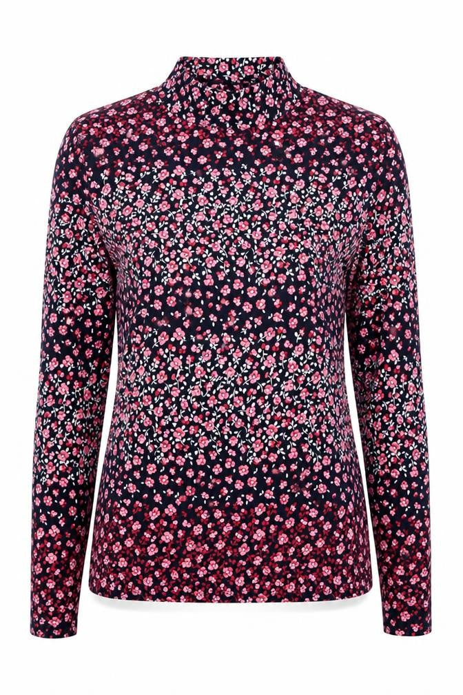 M&S Women Black Pink Floral High Neck Stretch Jersey Blouse Size 6