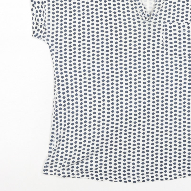 Part Two Women’s Blue White Geometric V-Neck Short Sleeve Blouse M