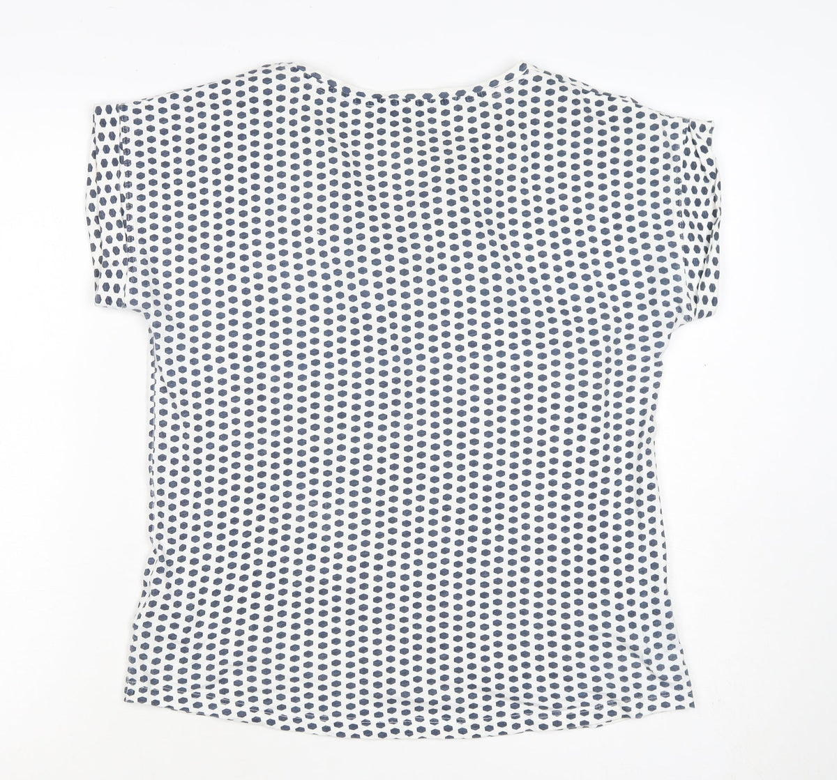 Part Two Women’s Blue White Geometric V-Neck Short Sleeve Blouse M