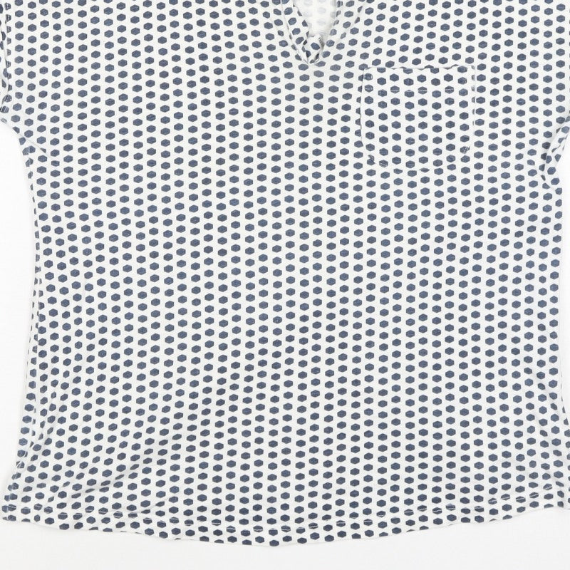 Part Two Women’s Blue White Geometric V-Neck Short Sleeve Blouse M