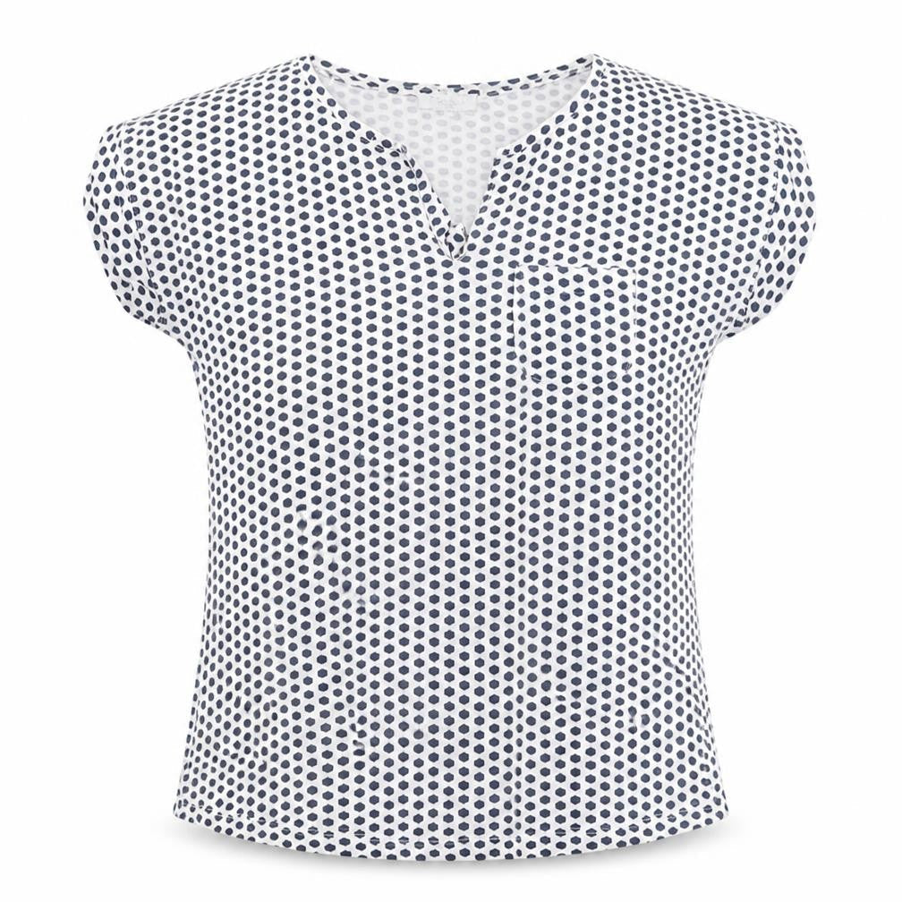Part Two Women’s Blue White Geometric V-Neck Short Sleeve Blouse M
