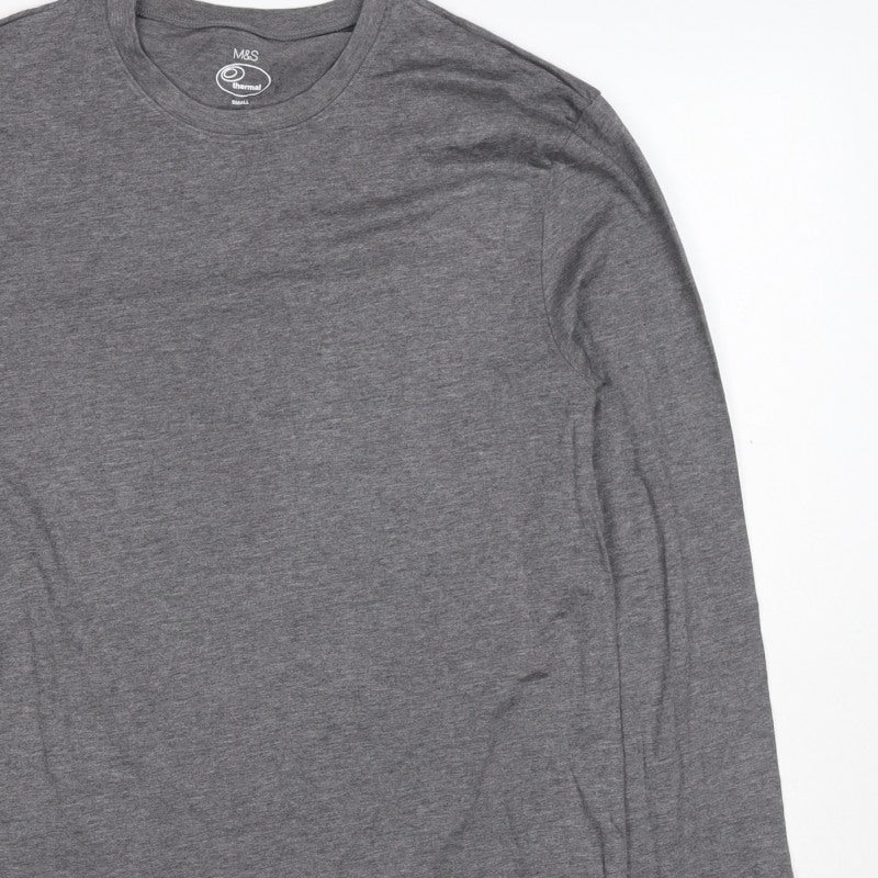 Marks and Spencer Men's Grey Small Thermal Long Sleeve Basic T-Shirt