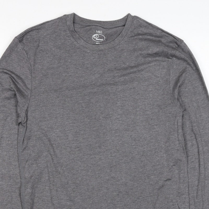 Marks and Spencer Men's Grey Small Thermal Long Sleeve Basic T-Shirt