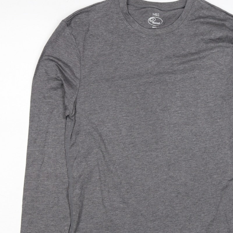 Marks and Spencer Men's Grey Small Thermal Long Sleeve Basic T-Shirt