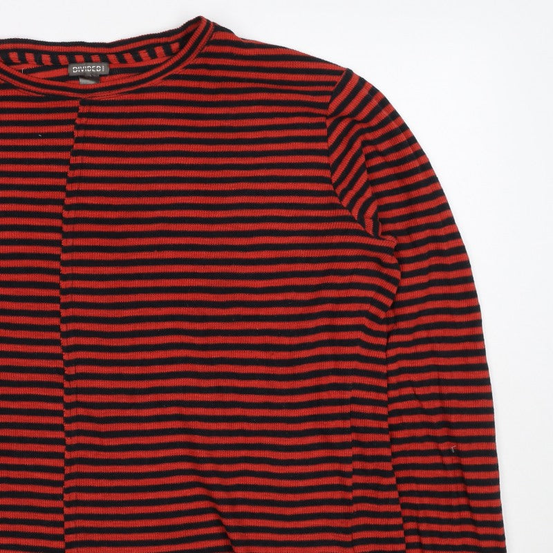 H&M Divided Women Red Black Striped XL Long Sleeve Mock Neck Jersey Top