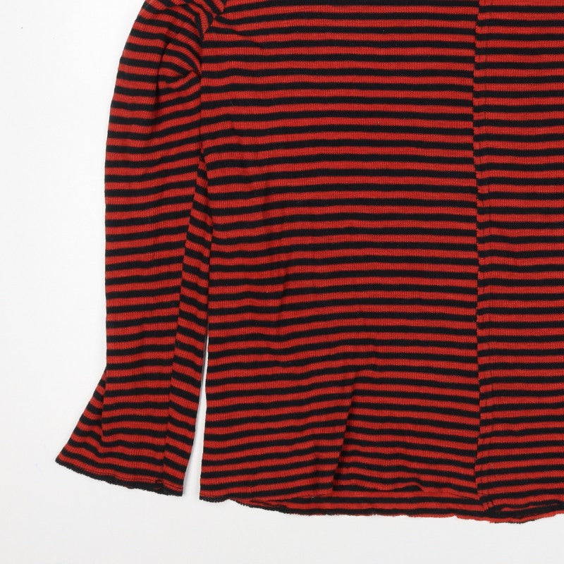 H&M Divided Women Red Black Striped XL Long Sleeve Mock Neck Jersey Top
