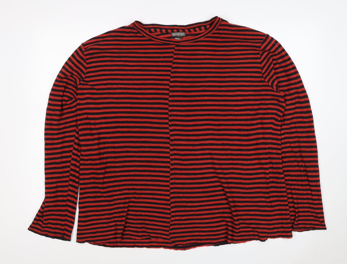 H&M Divided Women Red Black Striped XL Long Sleeve Mock Neck Jersey Top
